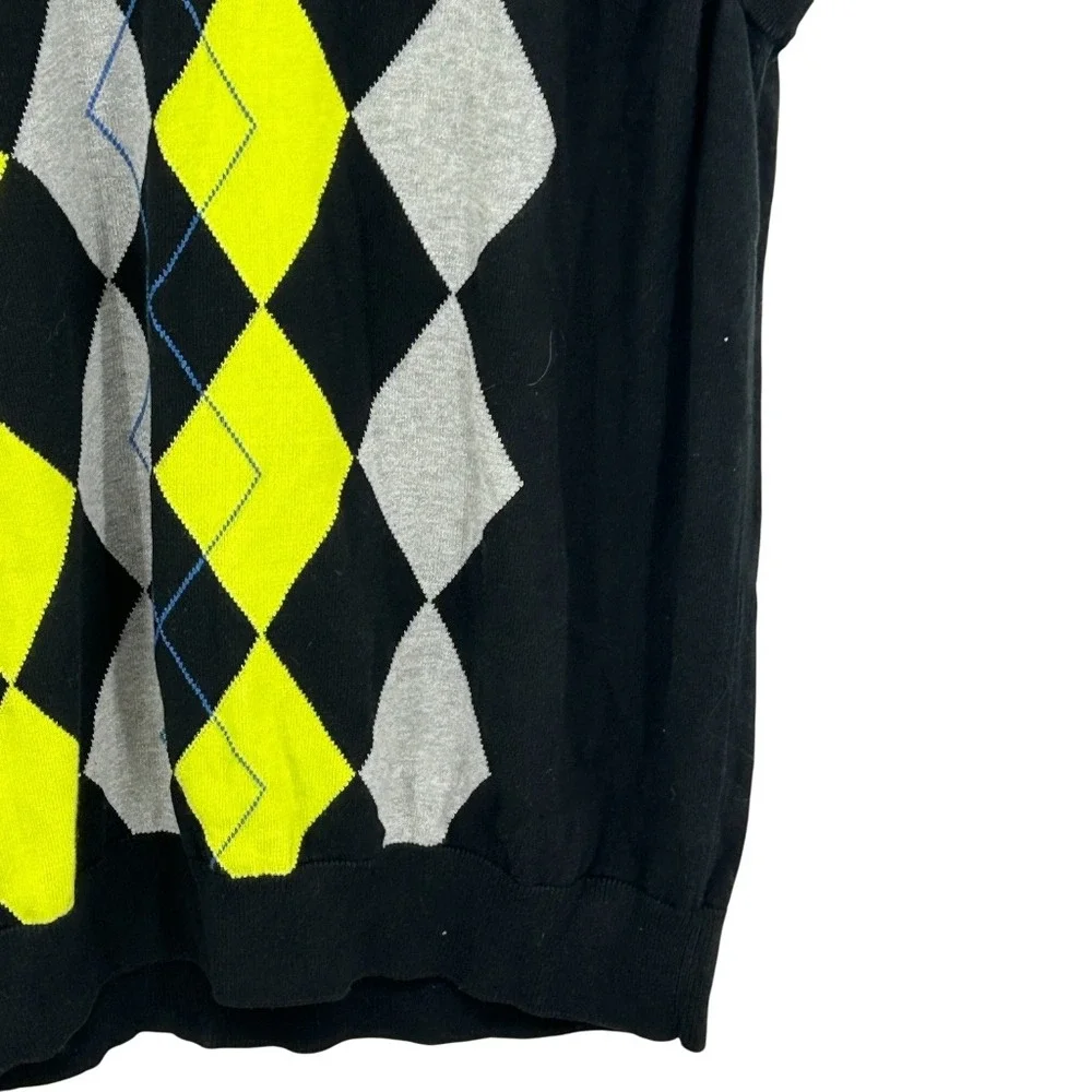 Pro Tour Mens Argyle Sweater Vest V-Neck Black Yellow Gray 3X